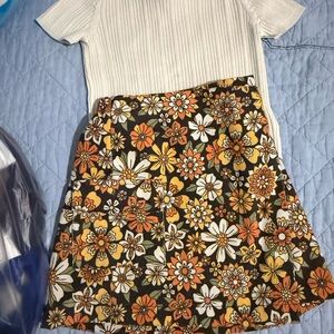 Floral A-Line Skirt - Black, Orange, White